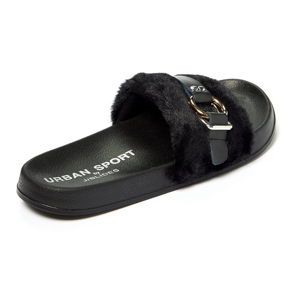 J Slides Black Buckle Up Slide Shoe Sz 8